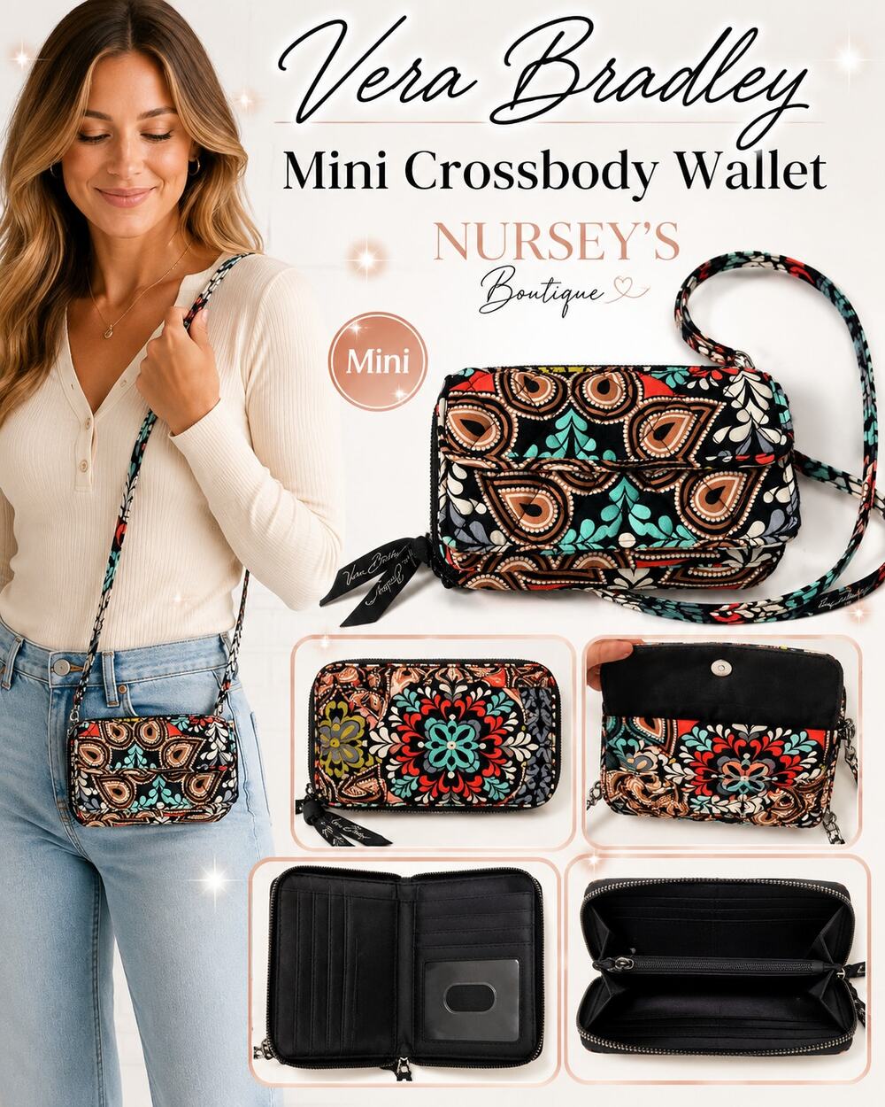 Vera Bradley Sierra Mini Hipster Crossbody Wallet Retired Paisley Quilted